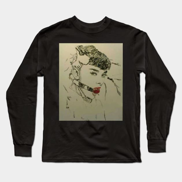 Audrey Hepburn Long Sleeve T-Shirt by Mike Nesloney Art